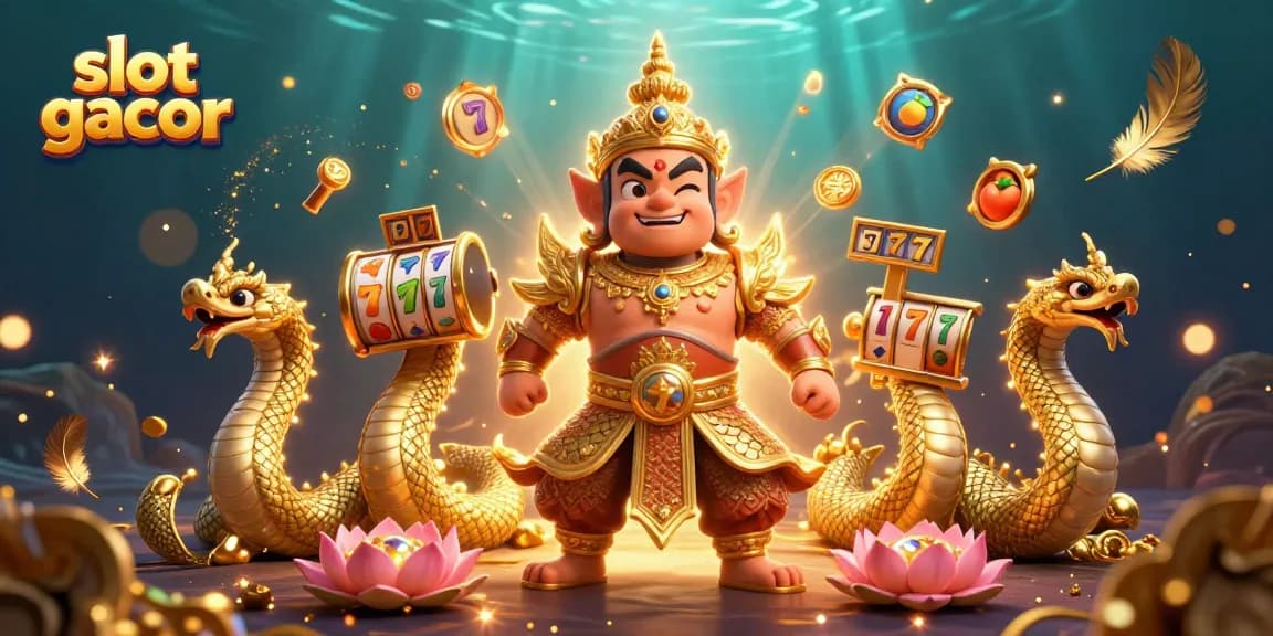 Experience the excitement of slot gacor with a vibrant and dynamic scene featuring Thailand's guardian character.