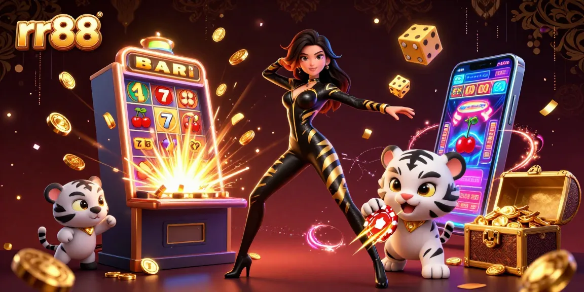 Experience thrilling wins at rr88 with a dynamic casino scene featuring vibrant characters and gaming action.