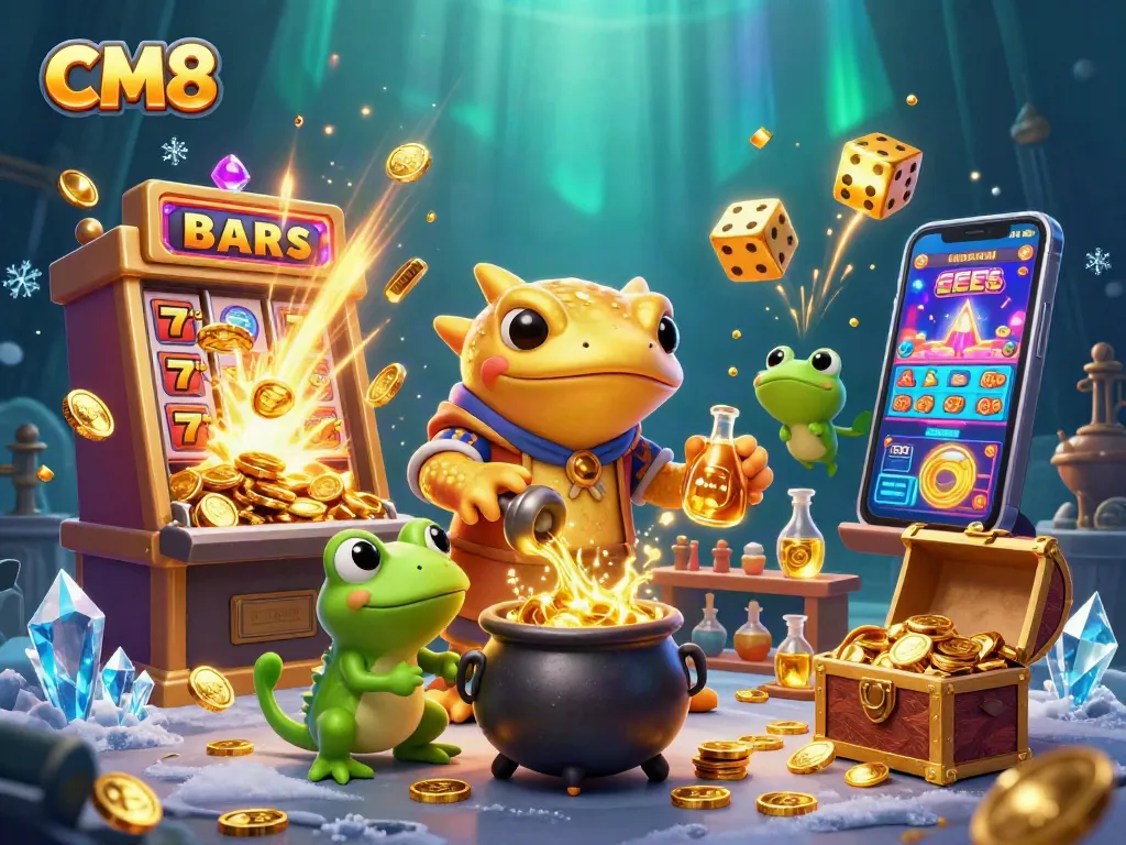 Experience CM8's exhilarating gaming adventure with golden coins, slot machines, and casino fun!