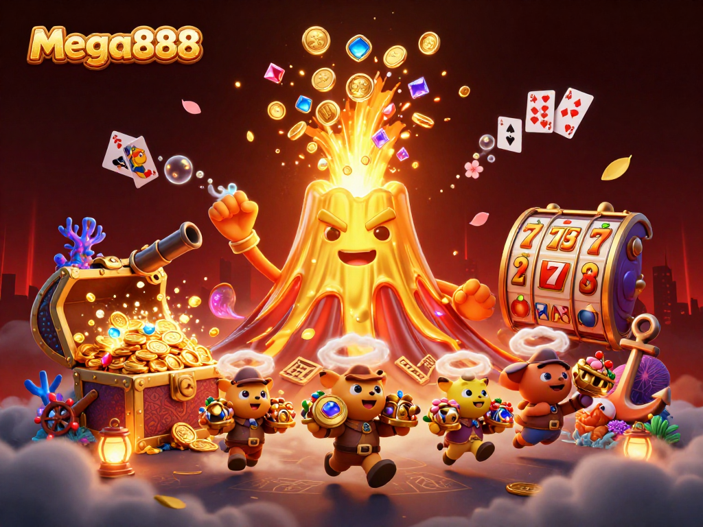Mega888 menawarkan pengalaman slot terbaik dengan ilustrasi berwarna-warni dan kaya dengan elemen permainan.