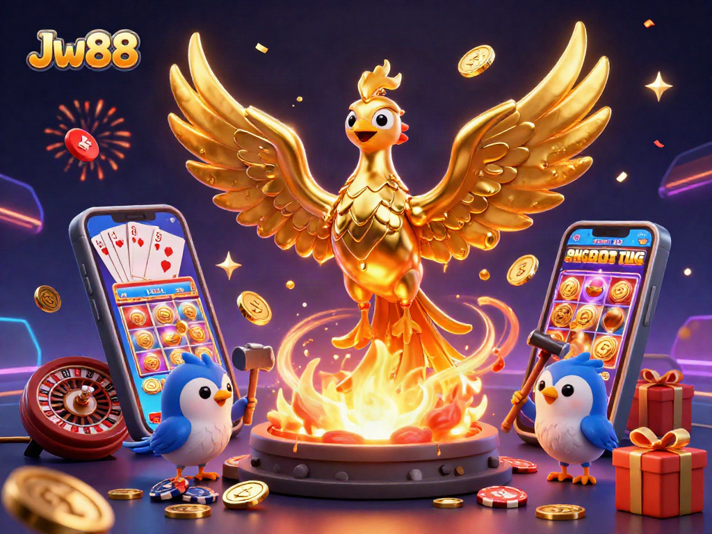 Experience thrilling gaming with Jw88, featuring a dynamic casino scene full of action.