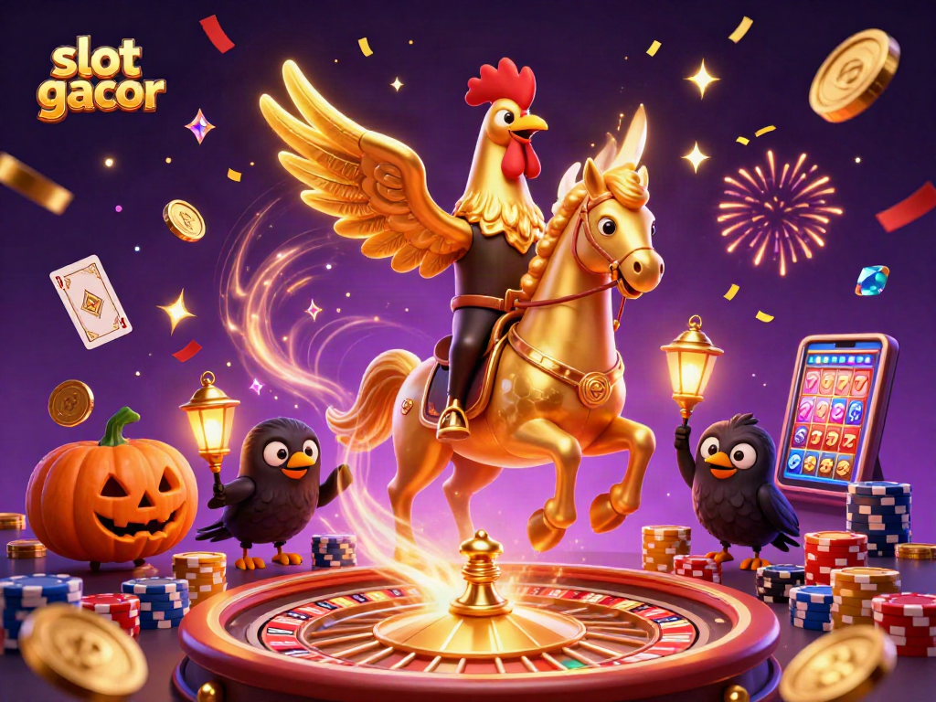 Experience big wins in slot gacor games with vibrant casino-themed characters amidst dazzling visuals.