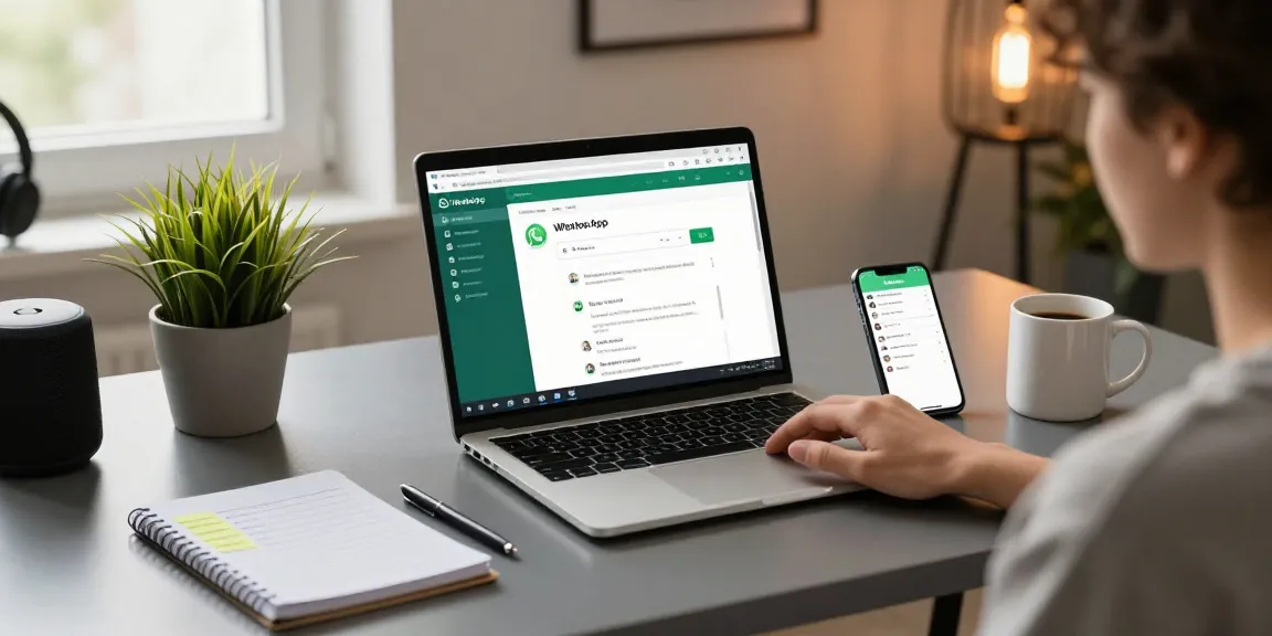 Efficient user engaging with WhatsApp網頁版 on a modern workspace setup.