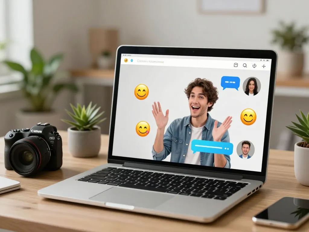 Engaging ai sex chat experience with a digital avatar in a cozy home office.