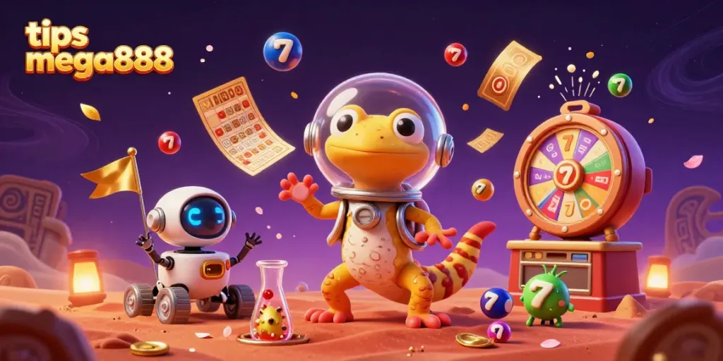 Engage with tips mega888 while experiencing vibrant 3D casino action in a Martian landscape.
