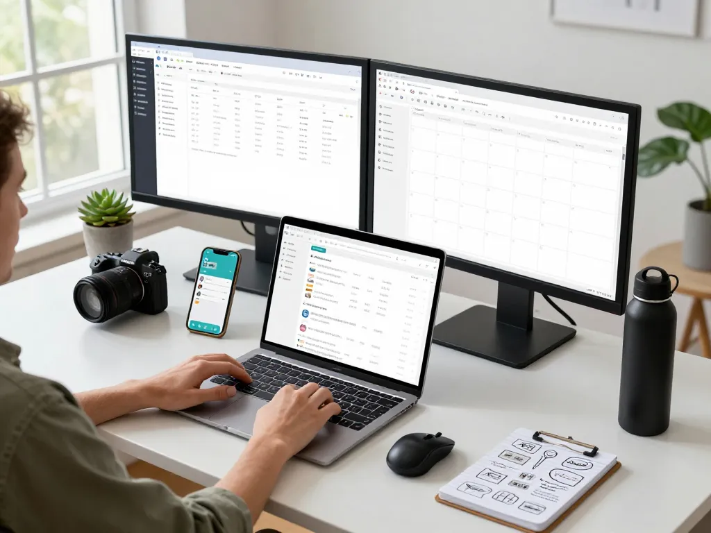 Tech gadgets for productivity showcased in an inspiring home office workspace with modern tools and organization.