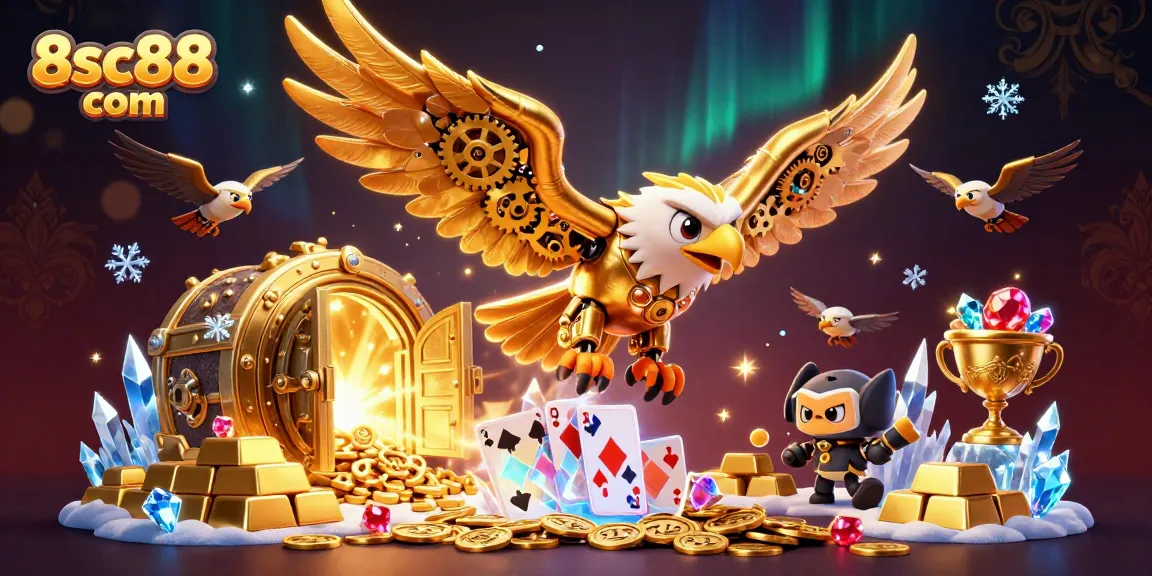 Dive into thrilling casino games with 8sc88 com, where golden eagles soar through jewel-filled landscapes.