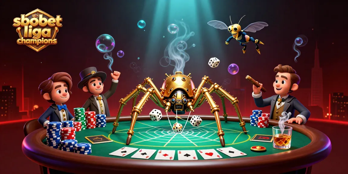 Bet on sbobet liga champions with a dynamic steampunk themed illustration of gambling excitement.