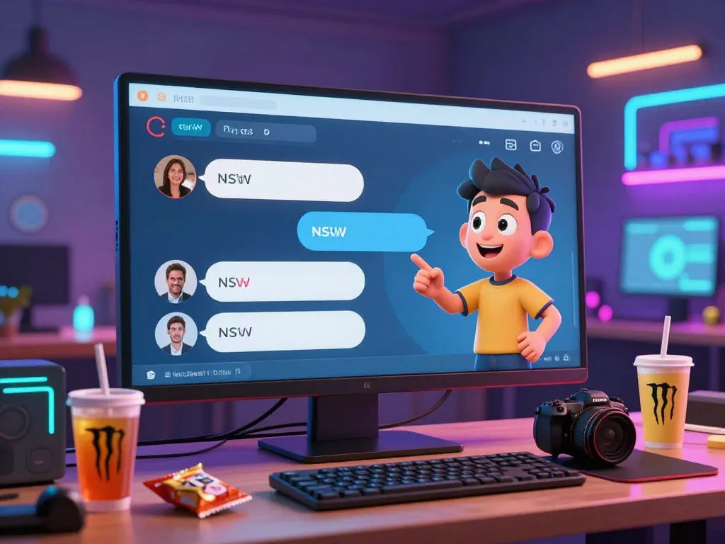 Interactive NSFW AI chat experience showcasing engaging character dialogue in a vibrant workspace