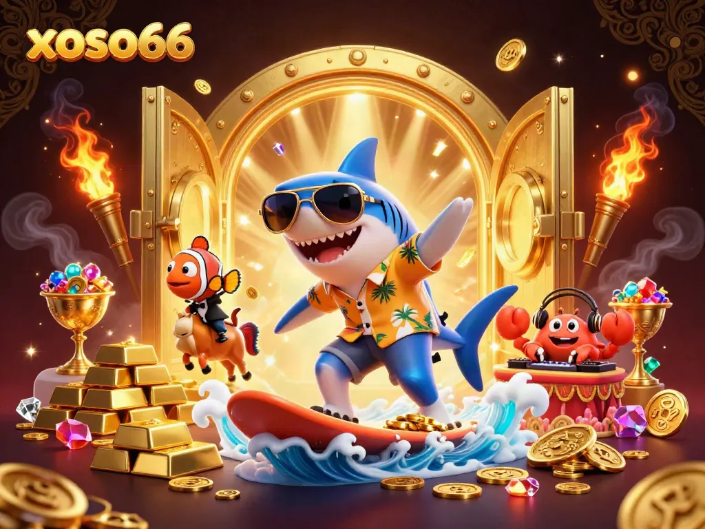 Win big with xoso66 while surfing on gold coins among vibrant casino characters!