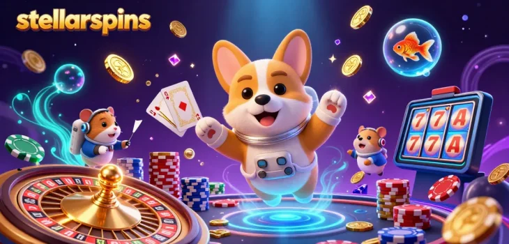 Play thrilling casino games at stellarspins as you witness a floating corgi and vibrant animations!